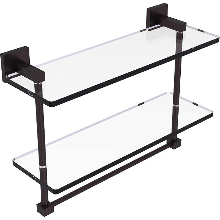 Smith Thera 16 Inch Two Tiered Integrated Towel Bar Glass Shelf, Antique Bronze Wayfair